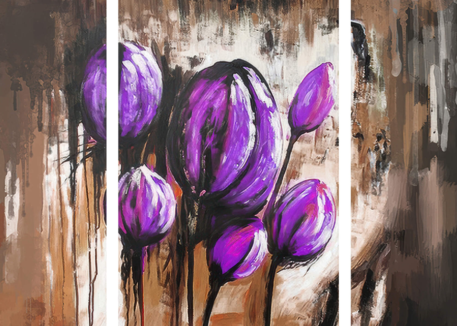 Abstrakt Oljemålning - Purple Tulips