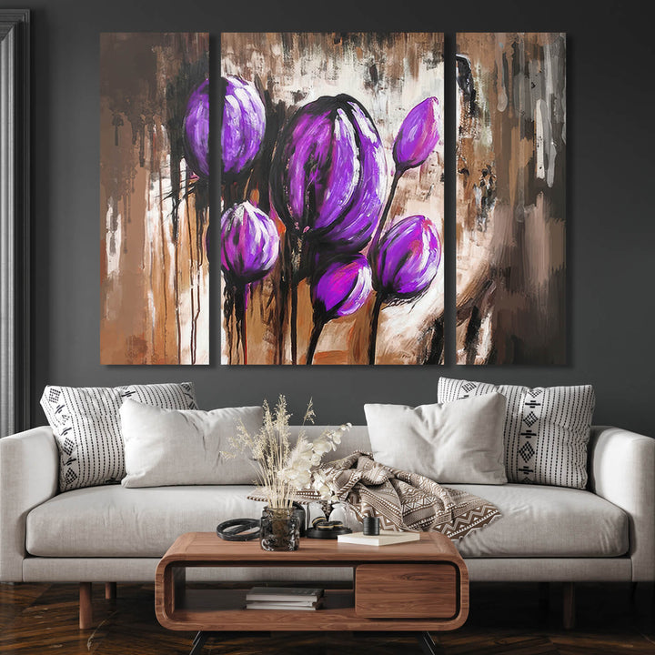 Abstrakt Oljemålning - Purple Tulips