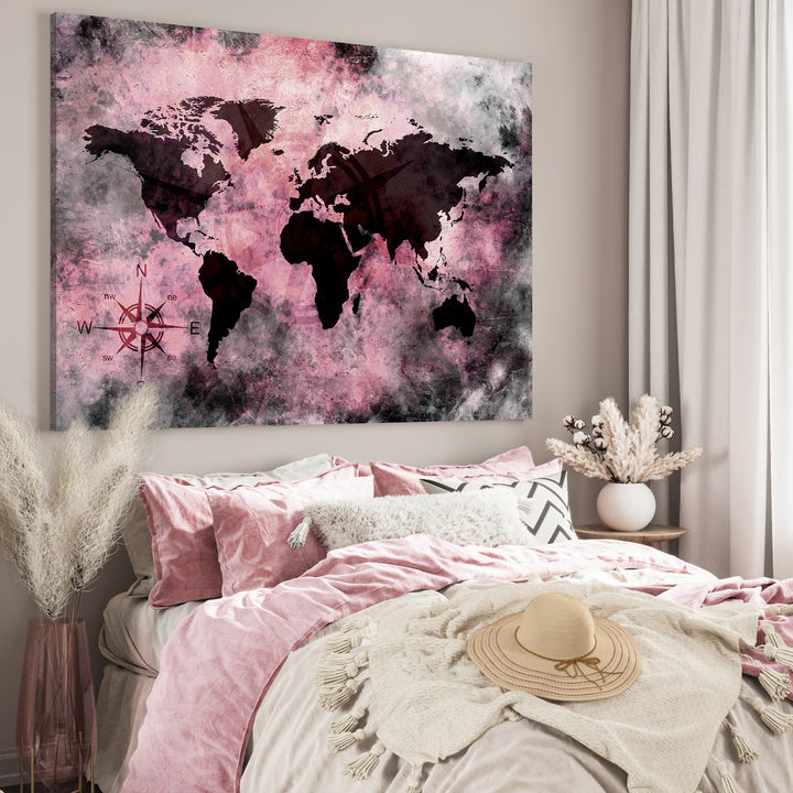 Ljuddämpande tavla - The World Map - Rosa Nyanser