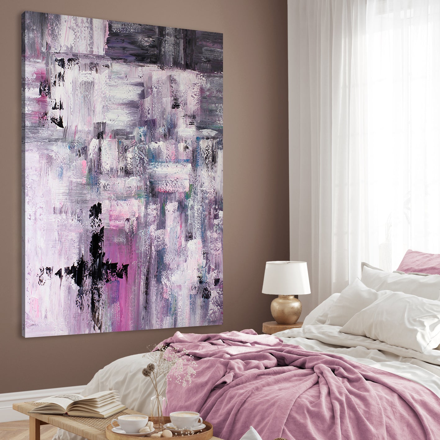 Abstrakt Oljemålning - Flower of purple color