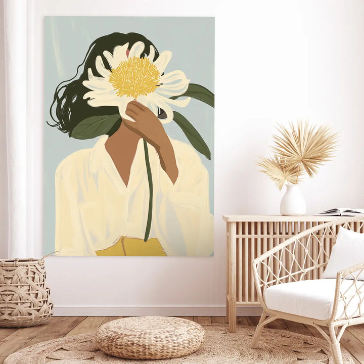 Canvastavla - Woman with White Flower