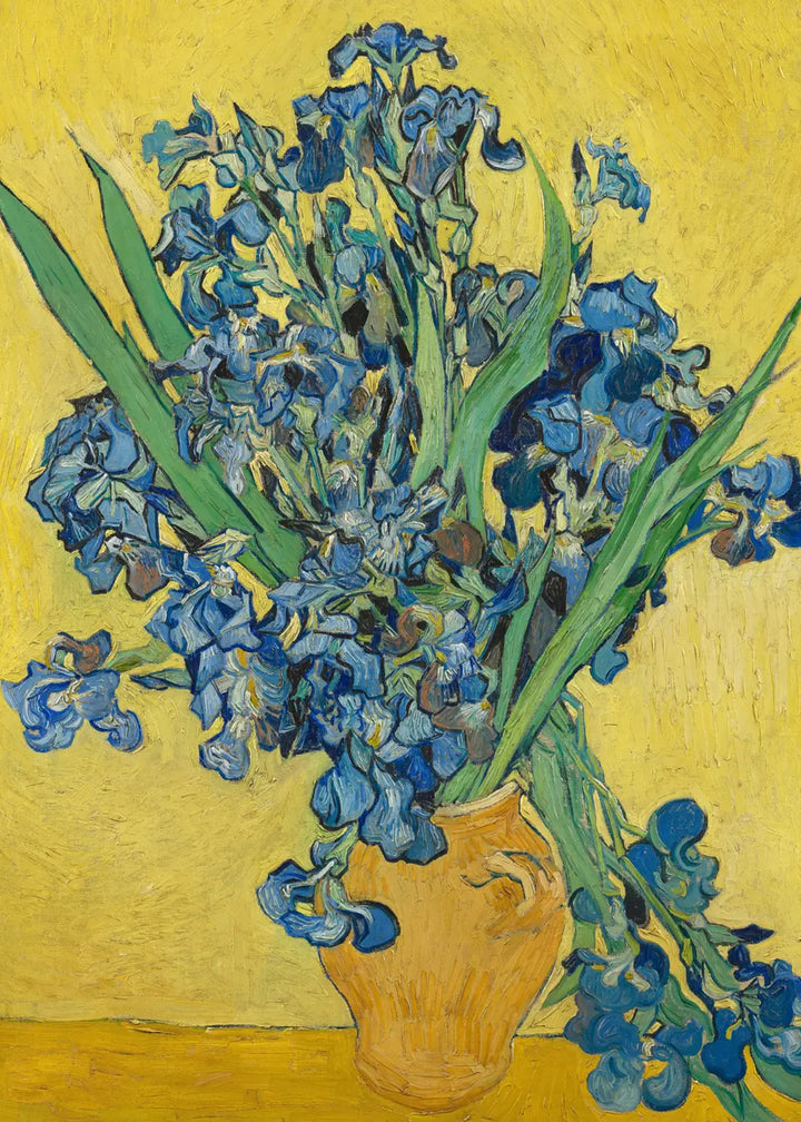 Canvastavla - Vase with Irises Against a Yellow Background