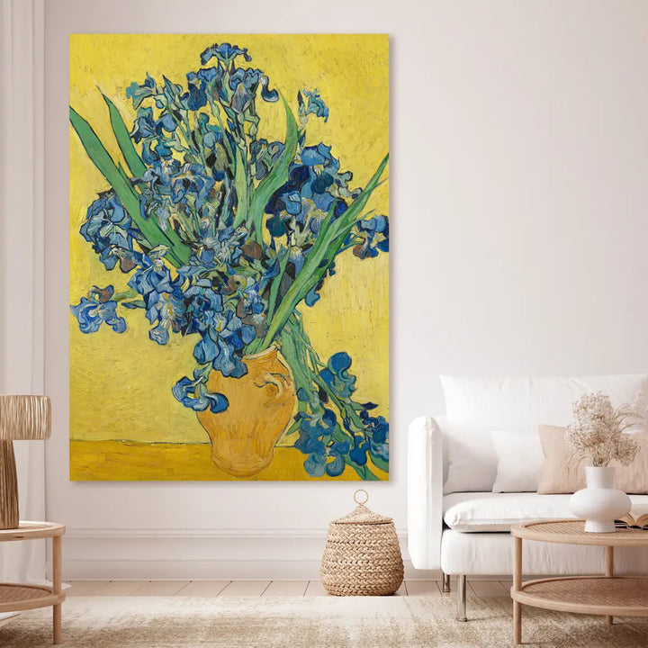 Canvastavla - Vase with Irises Against a Yellow Background