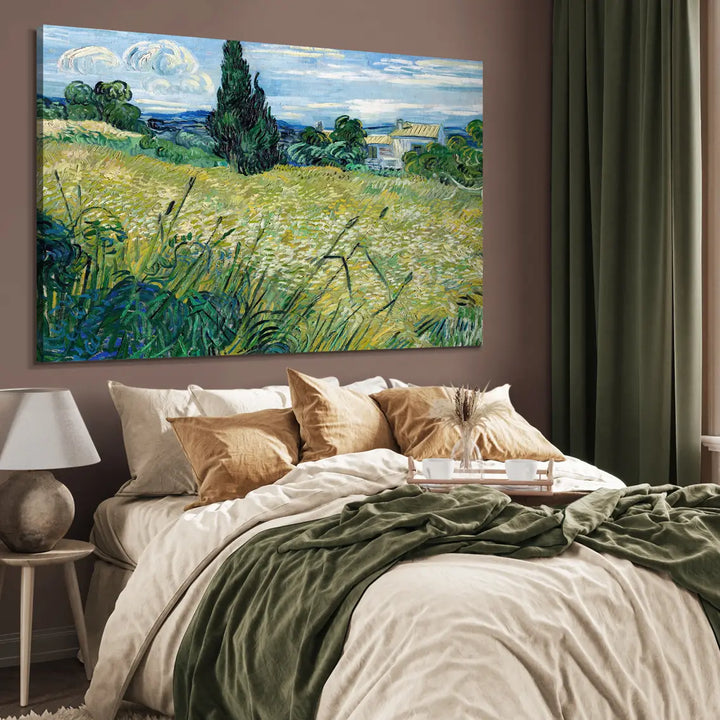 Canvastavla - Green Wheat Field with Cypress