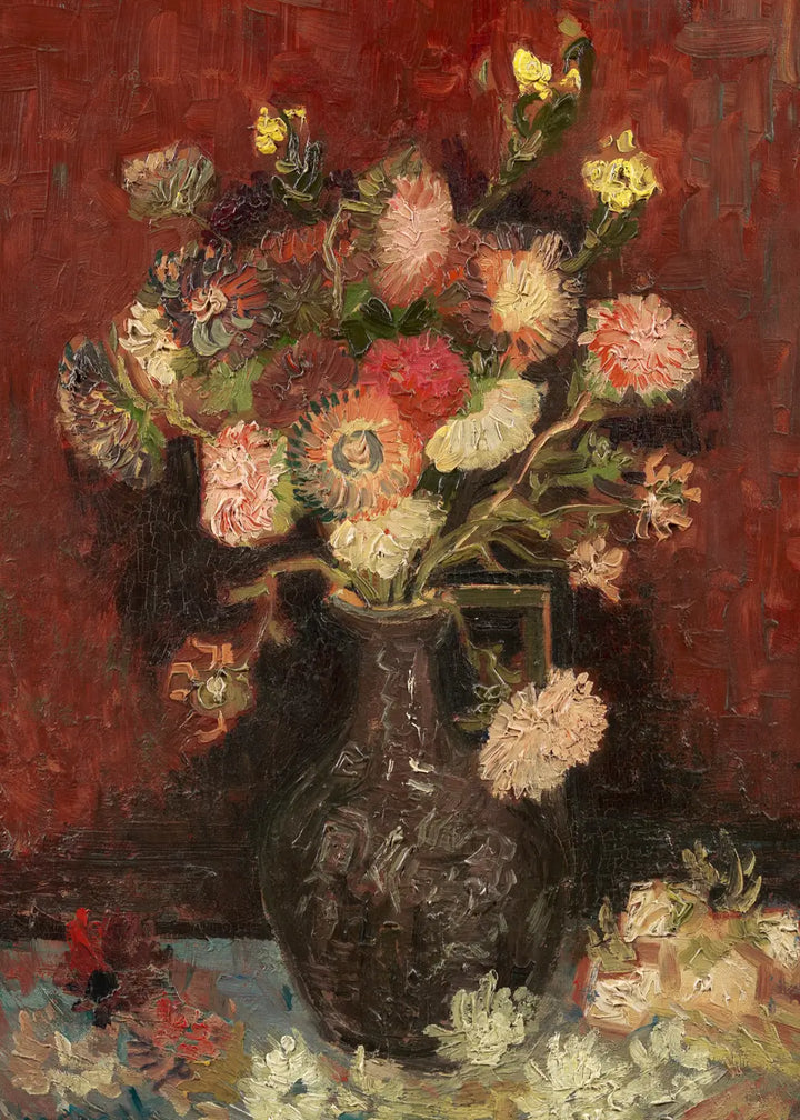 Canvastavla - Vase with Chinese Asters and Gladioli
