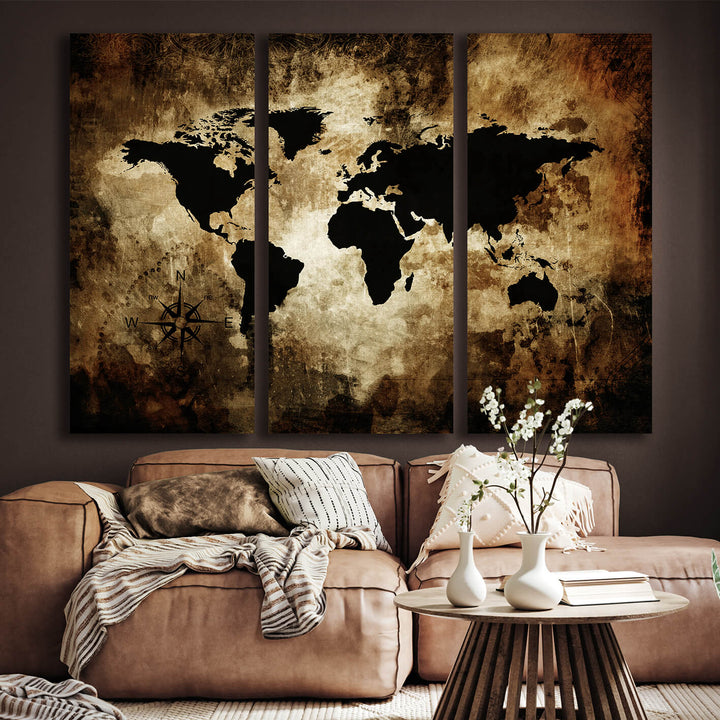 Ljuddämpande tavla - The world map - Tavla i tre delar